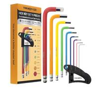 TOOLMAYS 9pcs Allen Key Set, Metric Hex Keys, 1.5-10mm, Anti-Slip Long Ball Hex Key Set with Color Coding for Furniture Assembly, Bikem, Motorcycle Repairs, Household DIY