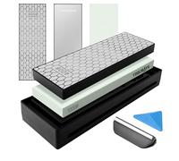 TOOLMAYS Diamond Sharpening Stones Set Dual Sided 400/1200 Grit with 1000 Grit Whetstone Knife Sharpener with Knife Sharpening Rest, Triangular Knife Sharpening Angle Guide, Storage Case