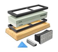 TOOLMAYS Knife Sharpening Stones Set, Dual Sided 400/1000 Grit Whetstone Knife Sharpener with Non-Slip Bamboo Base, Flattening Stone, Triangular Sharpening Stone Angle Guide
