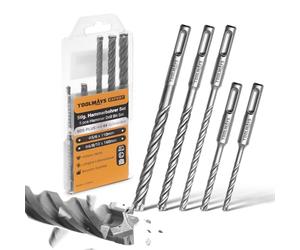 TOOLMAYS SDS Plus Drill Bit Set, Ø5-10 mm Masonry Drill Bits, 5PCS SD08 Carbide SDS Drill Bit Set for Concrete, Stone, Brick Wall, One-Piece No Welded Parts, 3X More Durable