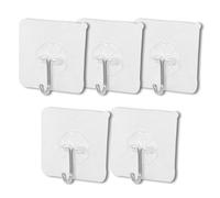 tooloflife 5Pcs Self Adhesive Hooks, Heavy Duty Nail Free Plastic Wall Hooks for Kitchen Bathroom Bedroom Locker Room