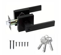 tooloflife Keyed Locking Door Lever Set, Heavy Duty Aluminium Construction in Black Finish, Secure Square Handles for Home Office & Study, Reversible Left/Right Hand (3 Keys)