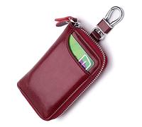 tooloflife Leather Credit Card Holder Leather Car Key Case Wallet Zip for Man Women(Red)