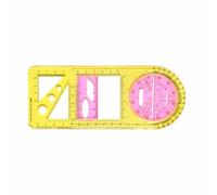 tooloflife Red-Yellow Transparent Plastic Movable Drawing Template & Multifunctional Geometric Ruler, Double-Sided Scale Measuring Tool, with 360° Rotating Protractor, for School, Office & Art Design