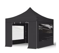 TOOLPORT 3x3 m PVC 800 Pop Up Gazebo PREMIUM Steel 40 mm, incl. 4 side panels with Panorama Windows, black - (600108)