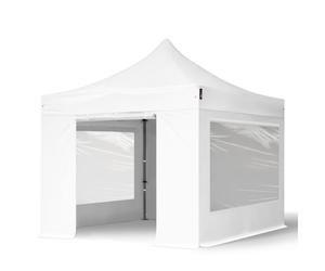 TOOLPORT 3x3 m PVC 800 Pop Up Gazebo PREMIUM Steel 40 mm, incl. 4 side panels with Panorama Windows, white - (600112)