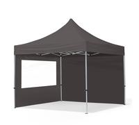 TOOLPORT 3x3m PES 700 Pop up gazebo ECONOMY Aluminium 32 mm, incl. 2 side panels with Panorama Windows, dark grey - (59005)