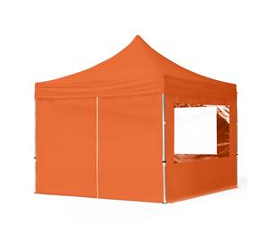 TOOLPORT 3x3m PES 700 Pop Up Gazebo ECONOMY Aluminium 32 mm, incl. 4 side panels with Panorama Windows, orange - (59012)