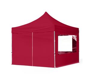 TOOLPORT 3x3m PES 700 Pop Up Gazebo ECONOMY Aluminium 32 mm, incl. 4 side panels with Panorama Windows, red - (59014)
