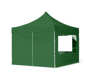 TOOLPORT 3x3m PES 700 Pop up gazebo ECONOMY Aluminium 32 mm, incl. 4 side panels with Panorama Windows, dark green - (59008)