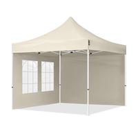 TOOLPORT 3x3m PES 700 Pop up gazebo ECONOMY Steel 30 mm, incl. 2 side panels with Windows, cream - (59035)