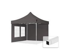 TOOLPORT 3x3m PES 700 Pop up gazebo ECONOMY Steel 30 mm, incl. 2 side panels with Windows, dark grey - (59037)