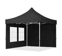 TOOLPORT 3x3m PES 700 Pop Up Gazebo ECONOMY Steel 30 mm, incl. Sidewalls with Windows, black - (59040)