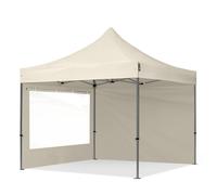 TOOLPORT 3x3m PES 750 Pop Up Gazebo PREMIUM Steel 40 mm, incl. 2 side panels with Panorama Windows, cream - (600013)