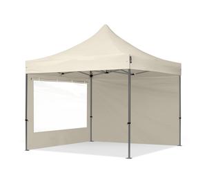 TOOLPORT 3x3m PES 750 Pop Up Gazebo PREMIUM Steel 40 mm, incl. 2 side panels with Panorama Windows, cream - (600013)