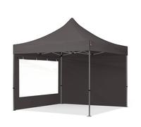 TOOLPORT 3x3m PES 750 Pop Up Gazebo PREMIUM Steel 40 mm, incl. 2 side panels with Panorama Windows, dark grey - (600023)