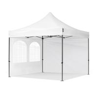 TOOLPORT 3x3m PES 750 Pop Up Gazebo PREMIUM Steel 40 mm, incl. 2 side panels with Windows, white - (600035)