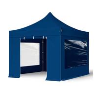 TOOLPORT 3x3m PES 750 Pop Up Gazebo PREMIUM Steel 40 mm, incl. 4 side panels with Panorama Windows, blue - (600010)