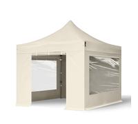 TOOLPORT 3x3m PES 750 Pop up gazebo PREMIUM Steel 40 mm, incl. 4 side panels with Panorama Windows, cream - (600015)