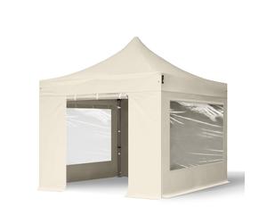 TOOLPORT 3x3m PES 750 Pop up gazebo PREMIUM Steel 40 mm, incl. 4 side panels with Panorama Windows, cream - (600015)