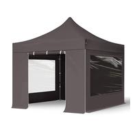 TOOLPORT 3x3m PES 750 Pop Up Gazebo PREMIUM Steel 40 mm, incl. 4 side panels with Panorama Windows, dark grey - (600025)