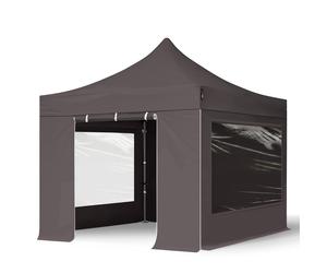 TOOLPORT 3x3m PES 750 Pop Up Gazebo PREMIUM Steel 40 mm, incl. 4 side panels with Panorama Windows, dark grey - (600025)