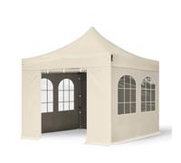 TOOLPORT 3x3m PES 750 Pop Up Gazebo PREMIUM Steel 40 mm, incl. 4 side panels with Windows, cream - (600014)
