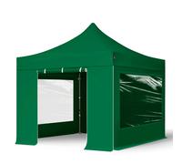TOOLPORT 3x3m PES 750 Pop Up Gazebo PREMIUM Steel 40 mm, incl. Sidewalls with Panorama Windows, dark green - (600020)