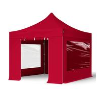 TOOLPORT 3x3m PES 750 Pop Up Gazebo PREMIUM Steel 40 mm, incl. Sidewalls with Panorama Windows, red - (600033)
