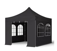TOOLPORT 3x3m PES 750 Pop Up Gazebo PREMIUM Steel 40 mm, incl. Sidewalls with Windows, black - (600004)