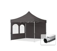 TOOLPORT 3x3m PES 800 Pop Up Gazebo PROFESSIONAL Aluminium 40 mm, incl. 2 side panels with Windows, dark grey - (600168)