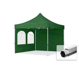 TOOLPORT 3x3m PES 800 Pop Up Gazebo PROFESSIONAL Aluminium 40 mm, incl. 2 side panels with Windows, dark green - (600166)
