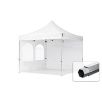 TOOLPORT 3x3m PES 800 Pop Up Gazebo PROFESSIONAL Aluminium 40 mm, incl. 2 side panels with Windows, white - (600169)