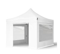 TOOLPORT 3x3m PES 800 Pop Up Gazebo PROFESSIONAL Aluminium 40 mm, incl. 4 side panels with Panorama Windows, white - (600147)