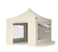 TOOLPORT 3x3m PES 800 Pop up gazebo PROFESSIONAL Aluminium 40 mm, incl. 4 side panels with Panorama Windows, cream - (600144)