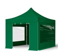 TOOLPORT 3x3m PES 800 Pop Up Gazebo PROFESSIONAL Aluminium 40 mm, incl. 4 side panels with Panorama Windows, dark green - (600145)
