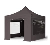 TOOLPORT 3x3m PES 800 Pop up gazebo PROFESSIONAL Aluminium 40 mm, incl. 4 side panels with Panorama Windows, dark grey - (600150)
