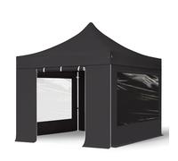 TOOLPORT 3x3m PES 800 Pop up gazebo PROFESSIONAL Aluminium 40 mm, incl. 4 side panels with Panorama Windows, black - (600146)