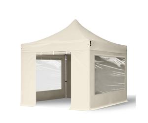 TOOLPORT 3x3m PES 800 Pop up gazebo PROFESSIONAL Aluminium 40 mm, incl. 4 side panels with Panorama Windows, cream - (600144)