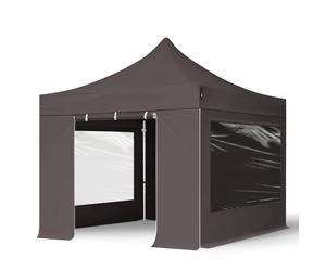 TOOLPORT 3x3m PES 800 Pop up gazebo PROFESSIONAL Aluminium 40 mm, incl. 4 side panels with Panorama Windows, dark grey - (600150)