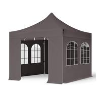 TOOLPORT 3x3m PES 800 Pop Up Gazebo PROFESSIONAL Aluminium 40 mm, incl. 4 side panels with Windows, dark grey - (600149)