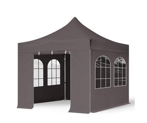 TOOLPORT 3x3m PES 800 Pop Up Gazebo PROFESSIONAL Aluminium 40 mm, incl. 4 side panels with Windows, dark grey - (600149)