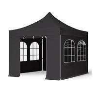 TOOLPORT 3x3m PES 800 Pop Up Gazebo PROFESSIONAL Aluminium 40 mm, incl. Sidewalls with Windows, black - (600134)