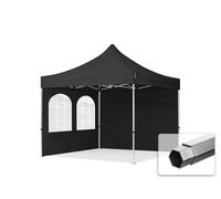 TOOLPORT 3x3m PES 800 Pop Up Gazebo PROFESSIONAL Aluminium 40 mm, incl. Sidewalls with Windows, black - (600164)