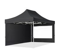 TOOLPORT 3x4.5m PES 700 Pop Up Gazebo ECONOMY Steel 30 mm, incl. 2 side panels with Panorama Windows, black - (59358)