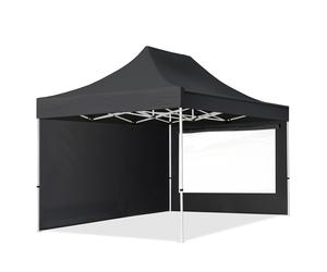 TOOLPORT 3x4.5m PES 700 Pop Up Gazebo ECONOMY Steel 30 mm, incl. 2 side panels with Panorama Windows, black - (59358)