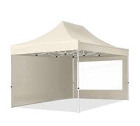 TOOLPORT 3x4.5m PES 700 Pop up gazebo ECONOMY Steel 30 mm, incl. 2 side panels with Panorama Windows, cream - (59042)