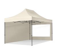 TOOLPORT 3x4.5m PES 750 Pop Up Gazebo PREMIUM Steel 40 mm, incl. 2 side panels with Panorama Windows, cream - (600048)