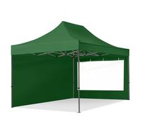 TOOLPORT 3x4.5m PES 750 Pop Up Gazebo PREMIUM Steel 40 mm, incl. 2 side panels with Panorama Windows, dark green - (600051)
