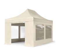 TOOLPORT 3x4.5m PES 750 Pop up gazebo PREMIUM Steel 40 mm, incl. 4 side panels with Panorama Windows, cream - (600049)